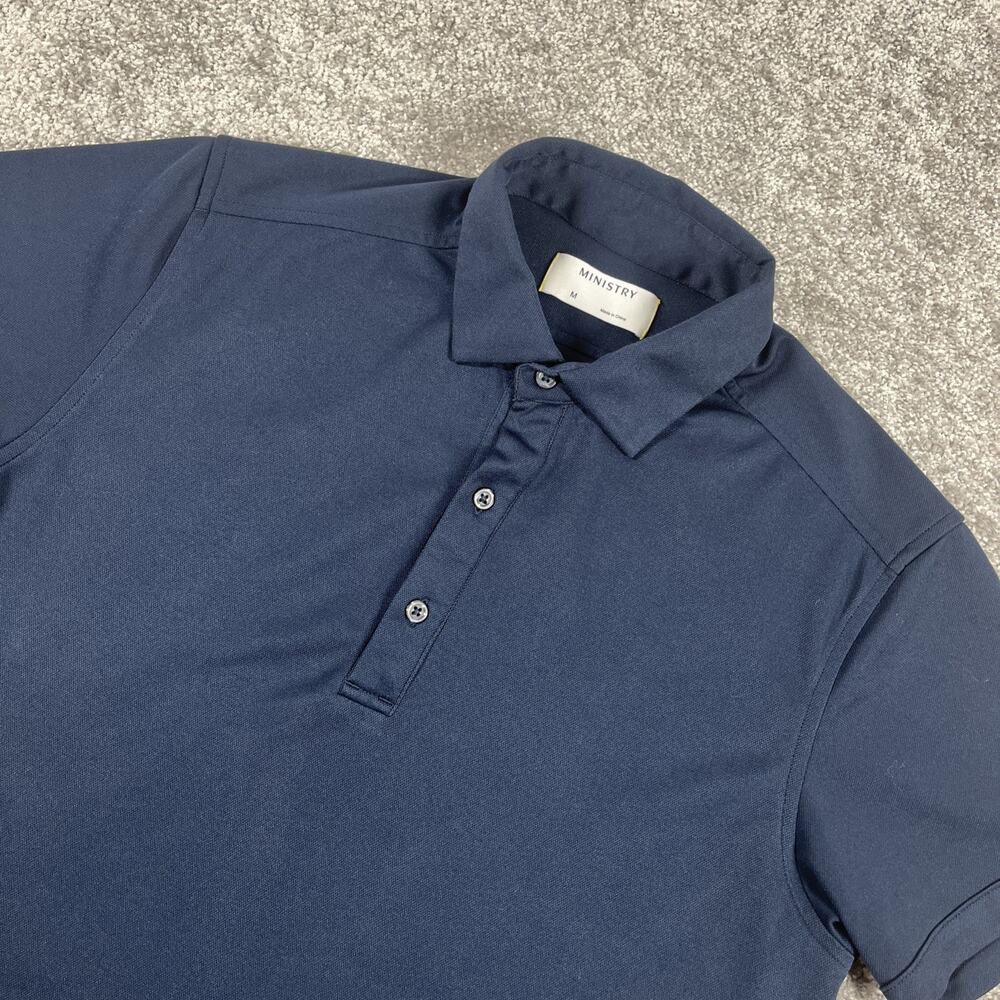 Ministry Polo Shirt Mens Medium Workleisure Workwear Minimalist Navy Blue